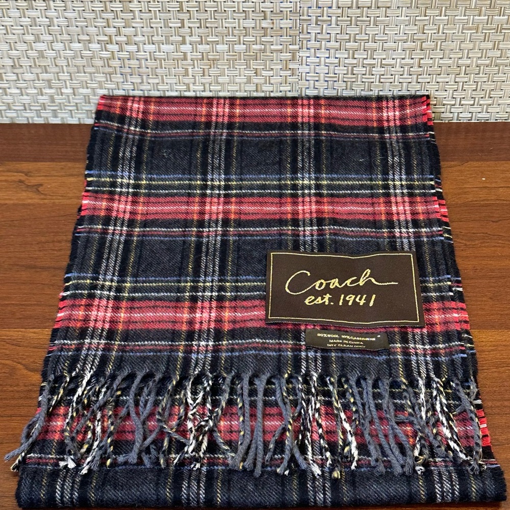 🌟HP🌟VTG 1990s Coach Red & Black Plaid Wool & Cashmere Scarf